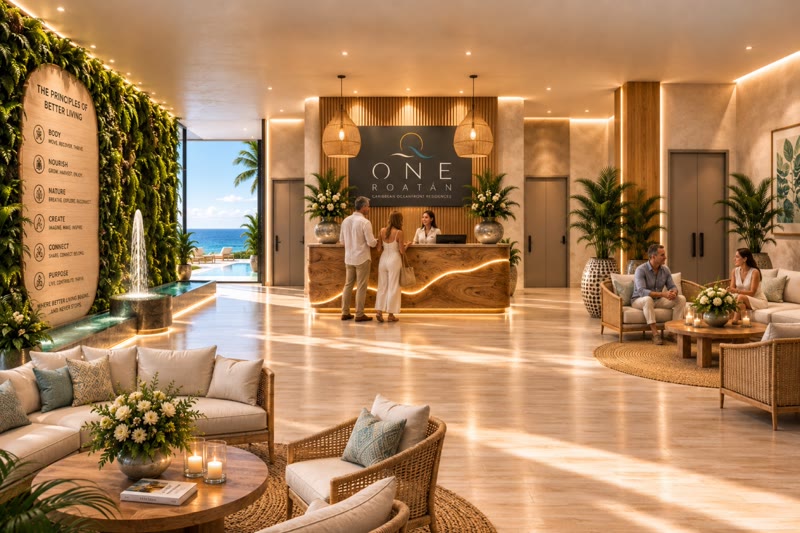 El lobby de residentes de ONE ROATÁN
