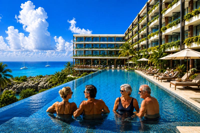 The central swimming and infinity-pool area